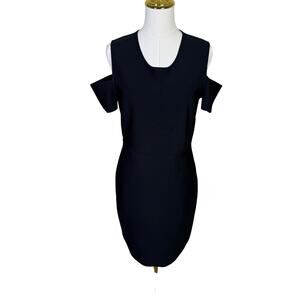 BCBG Maxazria Cold Shoulder Shift Black Mini Dress US Womens L